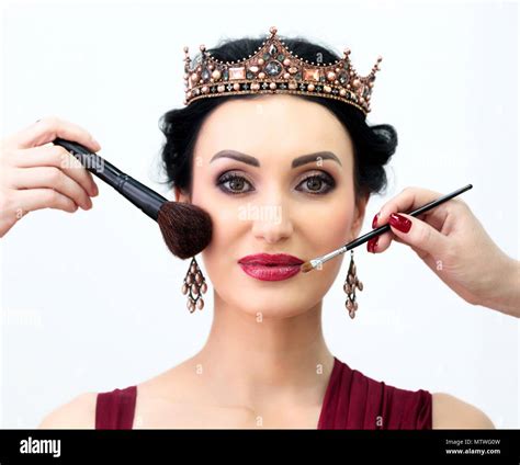 Closeup shot of beauty queen model in makeup process Stock Photo - Alamy