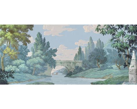 French Landscape Antique Block Printed Scenic Wallpaper Papiers De