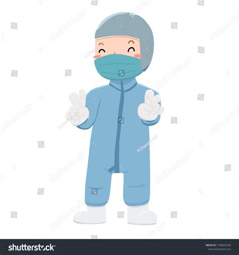 Doctor Ppe Suit Smiling Peace Hands Stock Vector (Royalty Free ...