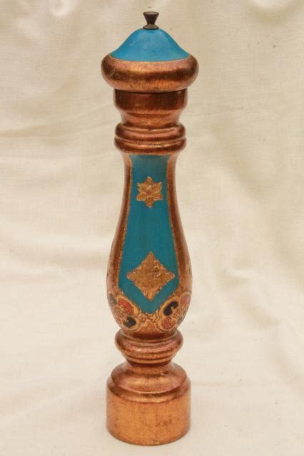 Vintage Pepper Grinder Huge Pepper Mill Hand Painted Florentine Gold Wood