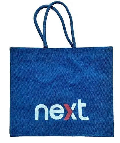 Webbed Handle Printed Blue Jute Shopping Bag Size 50 1 X 44 6 X 2 6