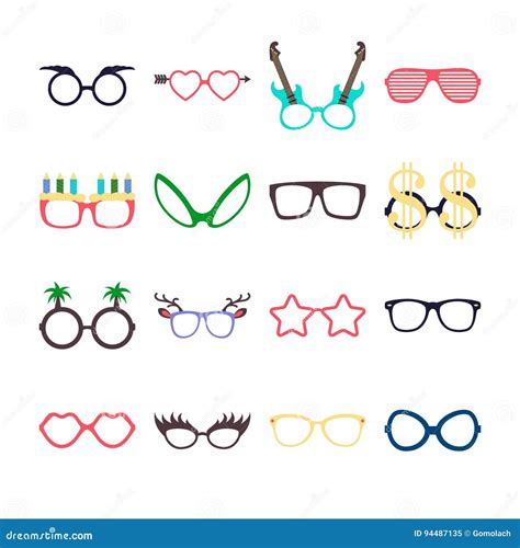 Party Colorful Sunglasses Icon Set In Flat Style Isolated On White