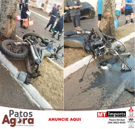 Motociclista morre após colidir em árvore na Avenida Paracatu em Patos