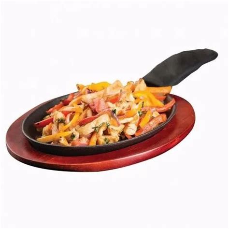 Cast Iron Oval Shape Barbecue Plate Steak Sizzling Plate With Wooden