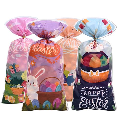 Tetou 50pcs Easter Candy Treat Bags Bunny Chick Rabbit Cellophane