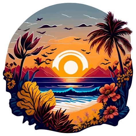 Beautiful Sunset Beach Sticker With 24684349 Png