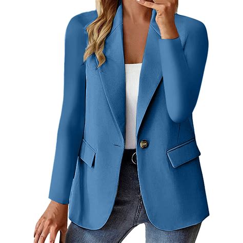 Sopiago Women's Blazer One Button Crepe Suit Blazer Women Blue,XL ...