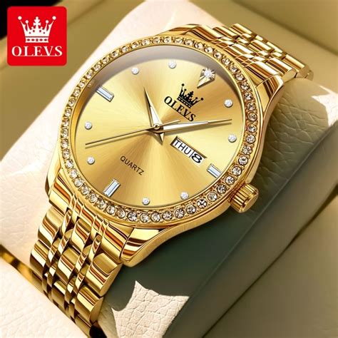 Olevs Watch For Men Waterproof Luxury Diamond Dial Dual Calendar