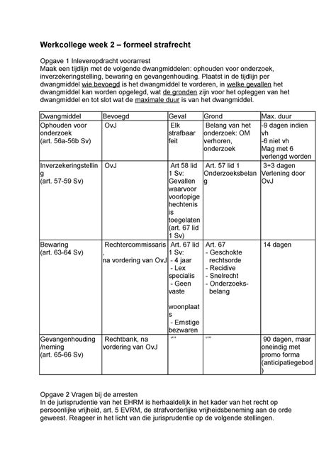 Werkcollege Week 2 Formeel Strafrecht Werkcollege Week 2 Formeel