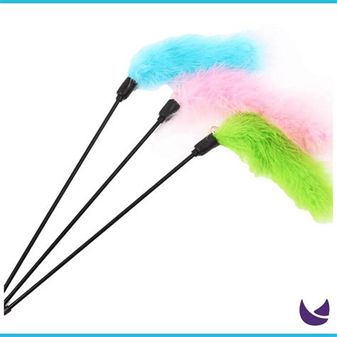 Feather Teaser Wand Toy For Cats Soft Fur Stick With Bell Chubby Meows