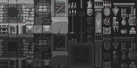 16x16 Grayscale Dungeon Tileset By Genewheel