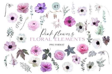 Blooming Flowers And Greenery PNG Graphic By Vasmila Design Creative