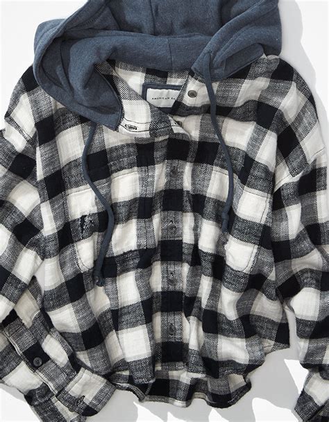 Ae Plaid Hooded Cropped Flannel Shirt