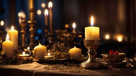 Premium AI Image | A Hanukkah Scene with an Illuminated Candle on the Table