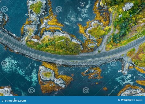 Aerial View Atlantic Ocean Road In Norway Travel Roadtrip Drone Scenery