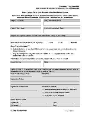 Fillable Online Ehs Umich Minor Project Form Soil Erosion