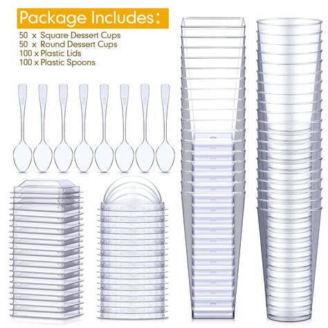 Nuogo 3 Oz Mini Dessert Cups With Lids And Spoons Clear Plastic Cups Square Parfait Cups With