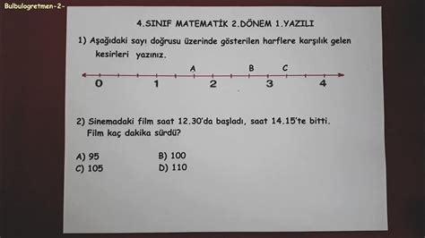 4 sınıf matematik 2 dönem 1 yazılı Bulbulogretmen 2 matematik