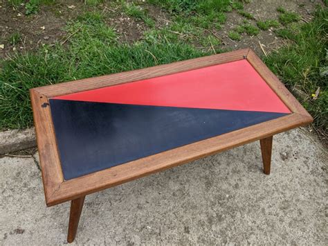 Old Scandinavian Coffee Table With Vintage Compass Foot Circa 1970