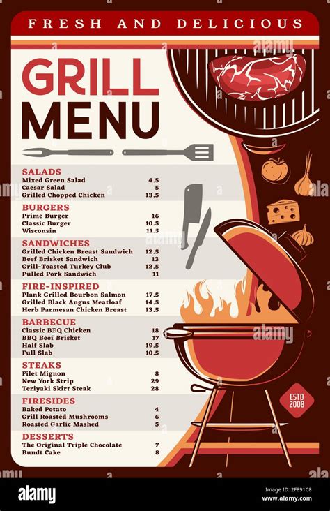 Grill Menu With Bbq Food Vector Template Barbecue Meat Chicken Or