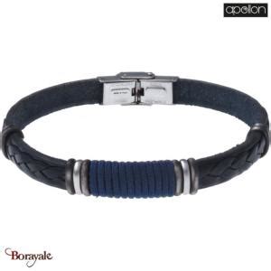 Bracelet Homme Apollon Acier Et Cuir Italien Bleu Nuit Longueur 21 5