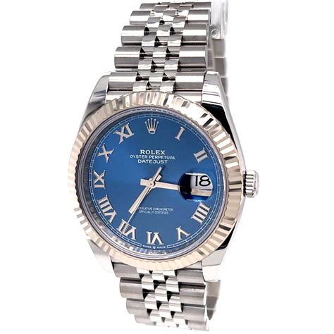 Rolex Datejust Azzurro Blue Roman Dial Fluted Bezel Jubilee Watch