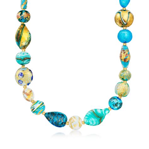 Italian Multicolored Murano Glass Bead Necklace In 18kt Gold Over