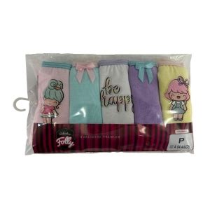 Kit 5 Calcinhas Infantil Meninas Be Happy 100 algodão Confecções Folly Lingerie Infantil no