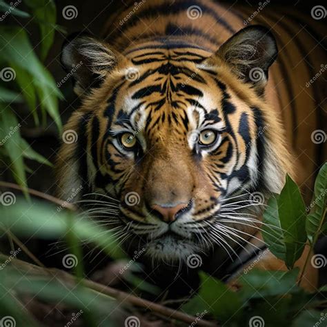 Sumatran Tiger in the Dense Jungle, Closeup Stalking Its Prey Stock ...