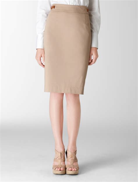 Tab Accent High Waisted Pencil Skirt Skirts Calvin Klein Khaki