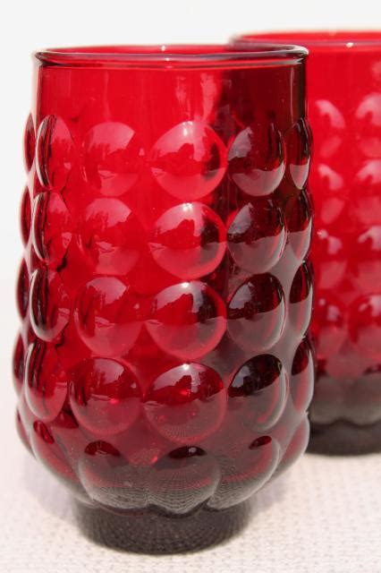 Vintage Royal Ruby Red Bubble Pattern Anchor Hocking Juice Glasses Tumblers