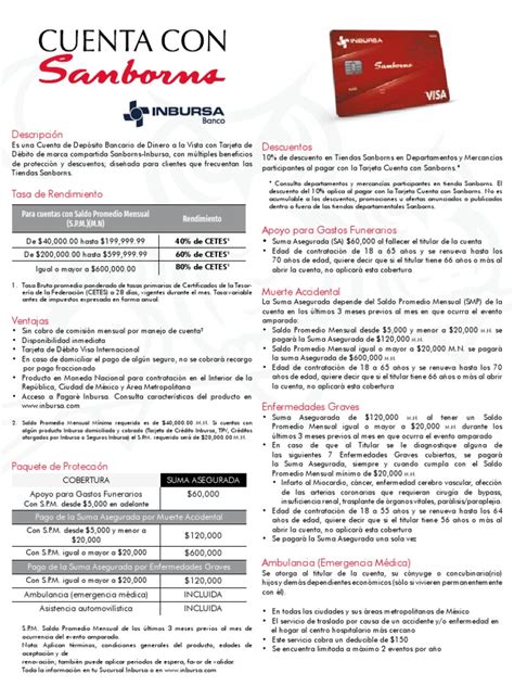 Folleto Cuenta Sanborns Pdf Pdf Bancos Tarjeta De Débito