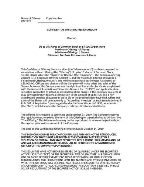 Professional Real Estate Private Placement Memorandum Template