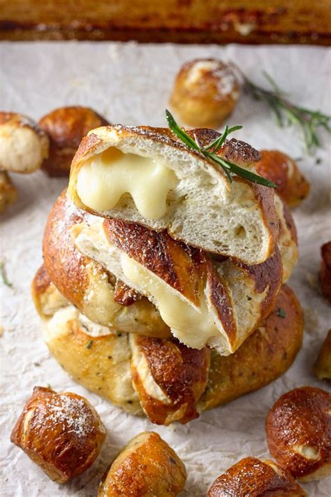 Mozzarella Stuffed Rosemary And Parmesan Soft Pretzels Baker By Nature Recipe Food