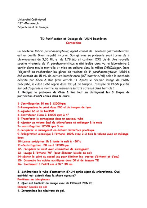 TD2 cours et exercice de biologie Université Cadi Ayyad FST