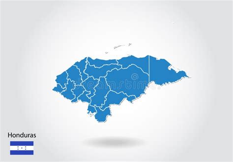 Honduras Map Design With 3D Style Blue Honduras Map And National Flag