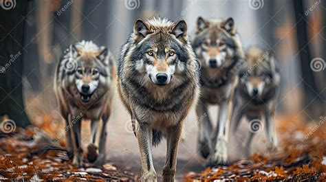 Pack of Wolves in the Autumn Forest , Predators Hunting, Attack of Wild ...