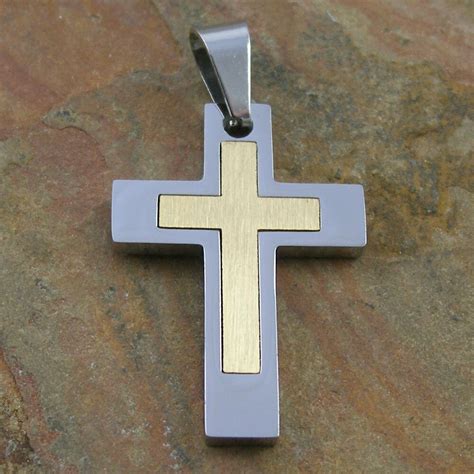 Stainless Steel Two Tone Double Cross Pendant Transglobal Trading