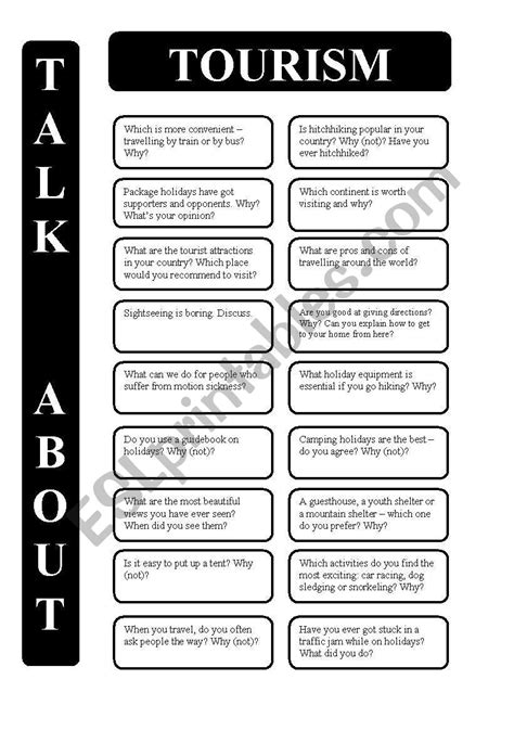 Tourism Conversation Cards Editable Esl Worksheet By Dobrawaa