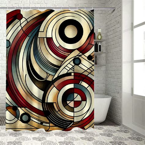 Lzatpd Shower Curtain Retro Surreal Abstract Circular And Square