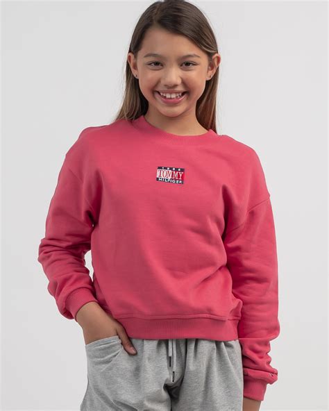 Shop Tommy Hilfiger Girls Timeless Tommy Sweatshirt In Deep Watermelon