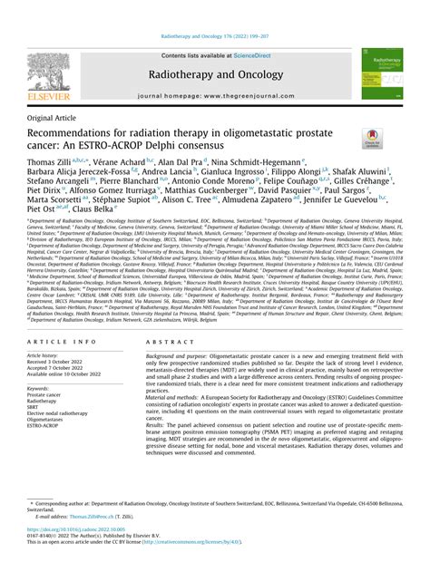 PDF Recommendations For Radiation Therapy In Oligometastatic Prostate