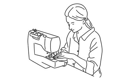 Premium Vector Line Art Of Woman Using Sewing Machine Vector Illustration