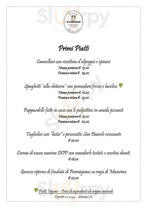 Menù Ai Gondolieri Venezia specialità e piatti del Menu completo