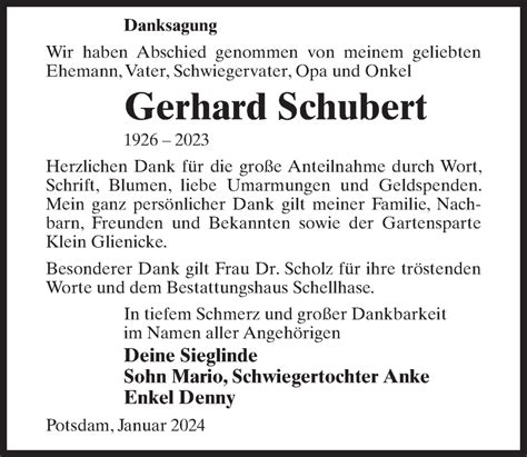 Traueranzeigen Von Gerhard Schubert Trauer Anzeigen De