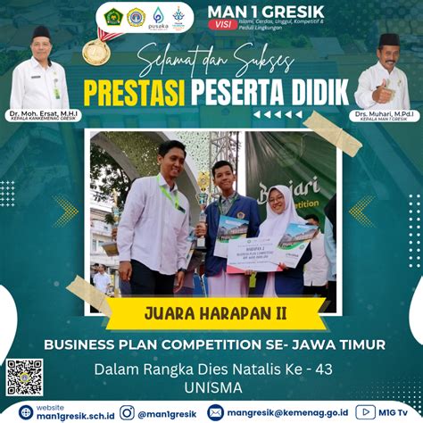 SISWA MAN 1 GRESIK RAIH JUARA HARAPAN 2 DALAM BUSINESS PLAN COMPETITION