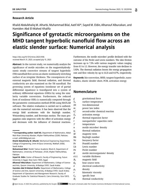 Pdf Significance Of Gyrotactic Microorganisms On The Mhd Tangent