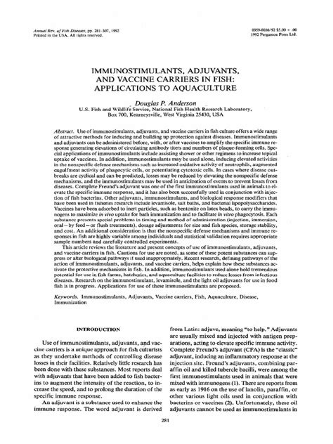 Immunostimulants, Adjuvants, and Vaccine Carriers in Fish: Applications To Aquaculture | PDF ...