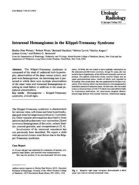 PDF Intrarenal Hemangiomas In The Klippel Trenaunay Syndrome