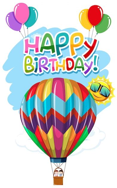 Premium Vector | Hot air balloon birthday card